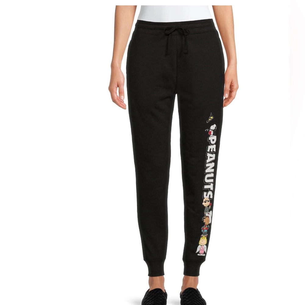 Peanuts Women’s Black Joggers with Character Design Size Large.